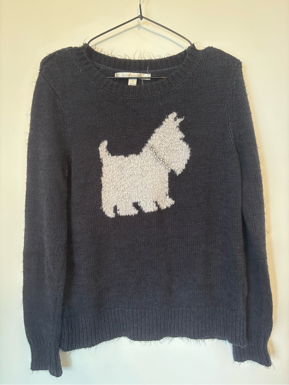 LC Lauren Conrad Navy Sweater with White Scottie Motif